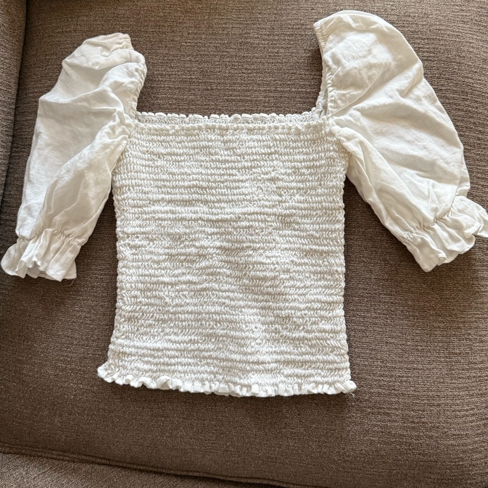 White Smocked Puff Sleeve Reformation Top